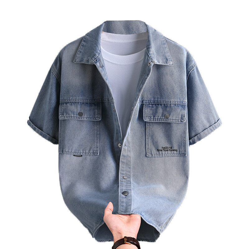 Mens Fashion Denim - Мужская джинсовая рубашка, летняя модная однотонная