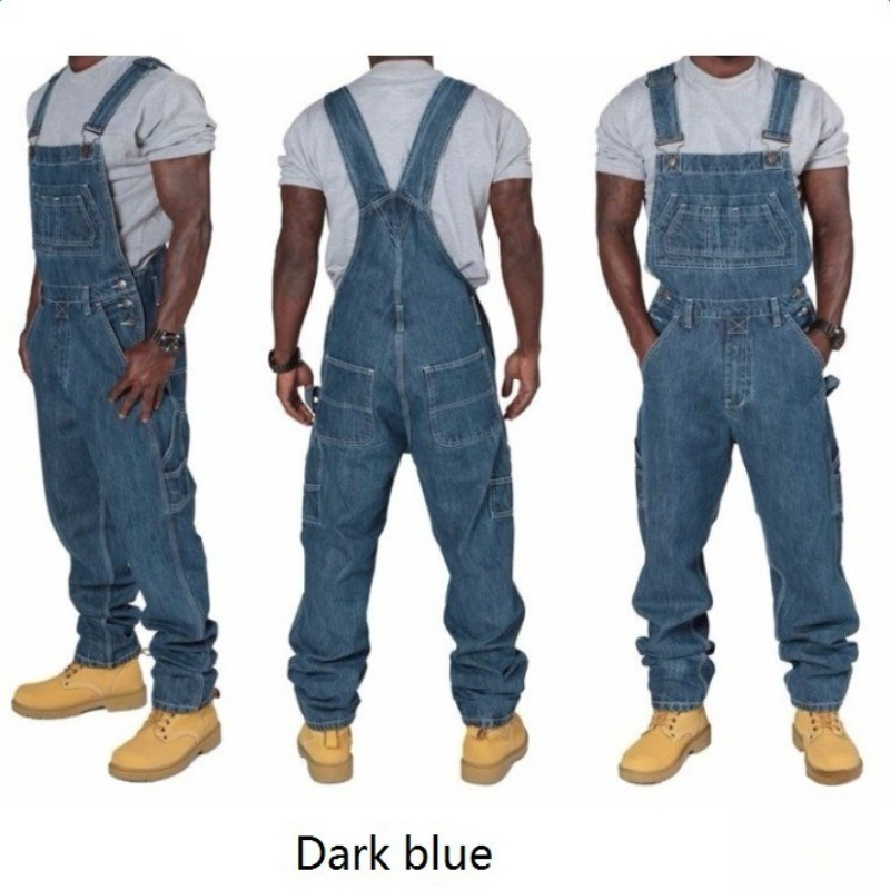 Mens Fashion Denim - Мужские рваные джинсовые комбинезоны с подтяжками,