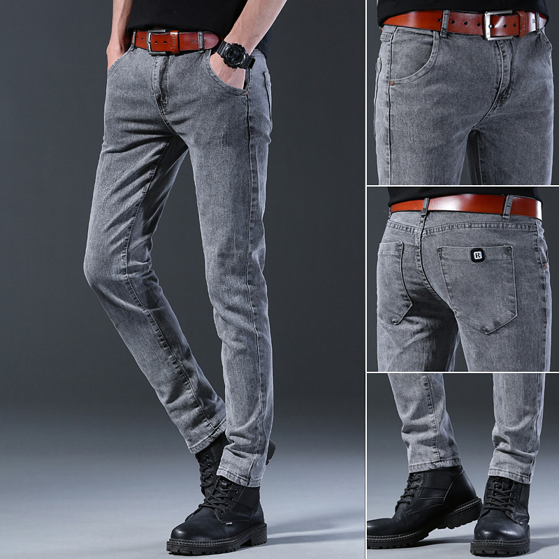 Men'S Fashion Grey Jeans - Мужские зауженные эластичные серые джинсы: модные,