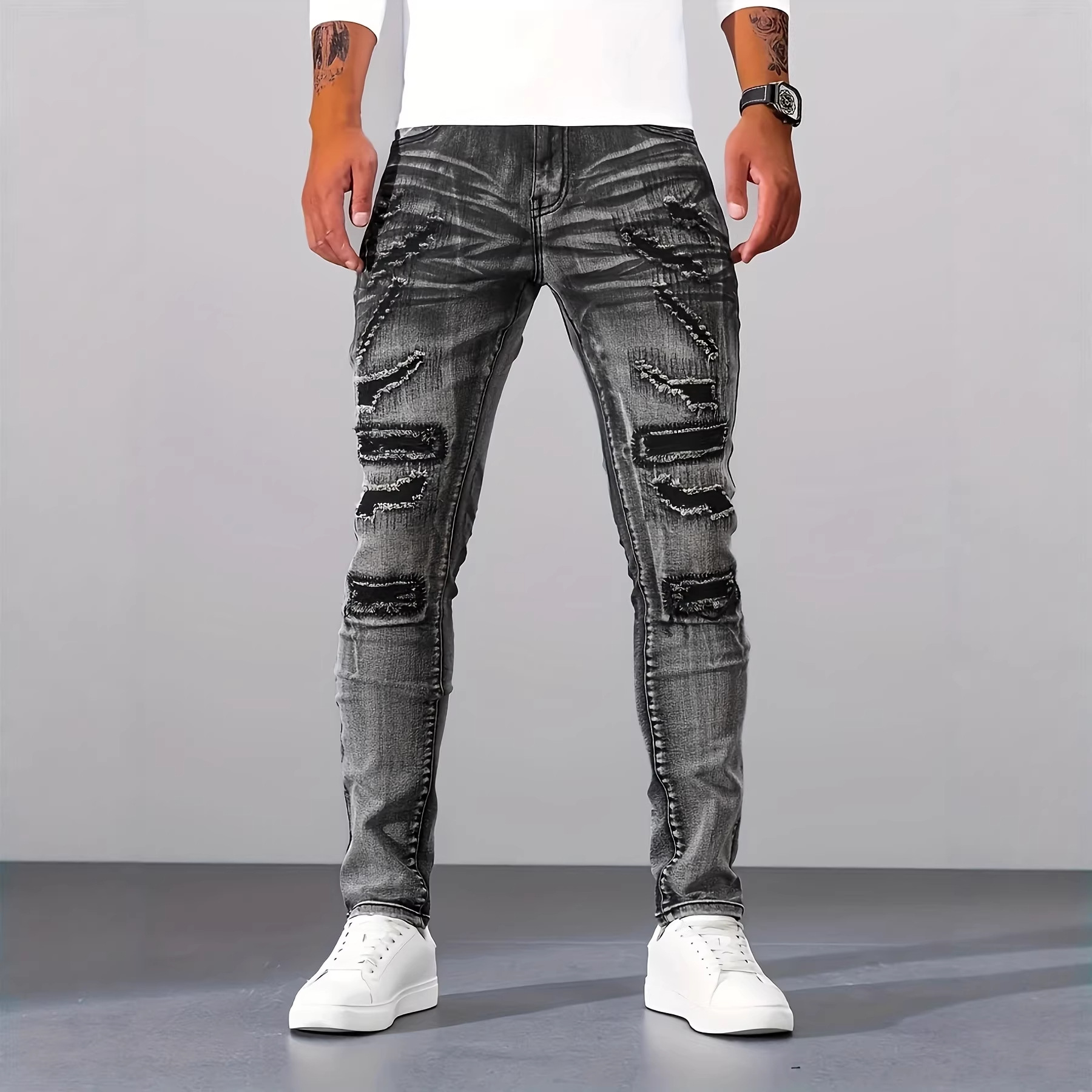 Men'S Fashion Grey Jeans - Мужские серые узкие повседневные джинсы с