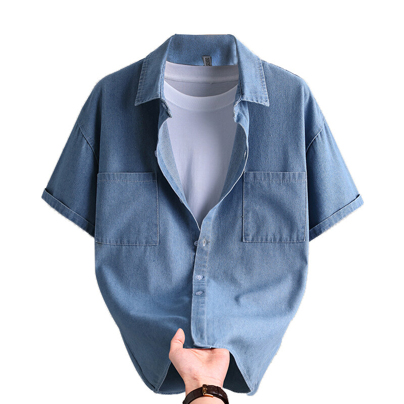 Mens Fashion Denim - Мужская джинсовая рубашка, летняя модная однотонная