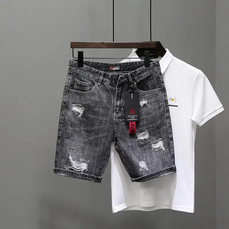 Mens Fashion Denim - Шорты мужские рваные джинсовые на пуговицах,