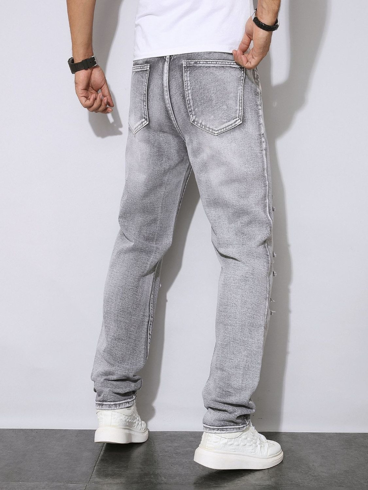 Мужские осенне-зимние потертые – обзор и цена Men'S Fashion Grey Jeans