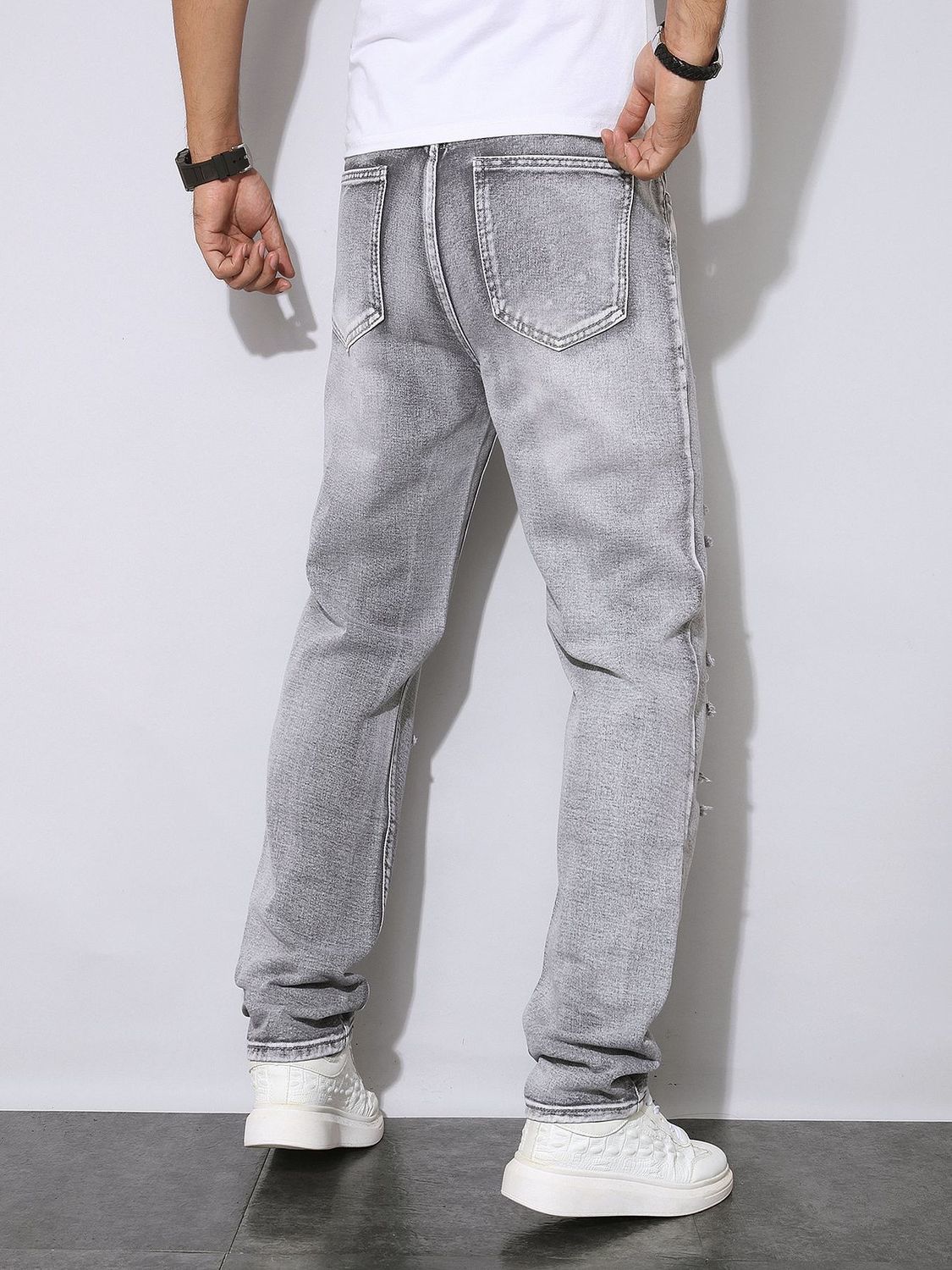 Мужские осенне-зимние потертые – обзор и цена Men'S Fashion Grey Jeans